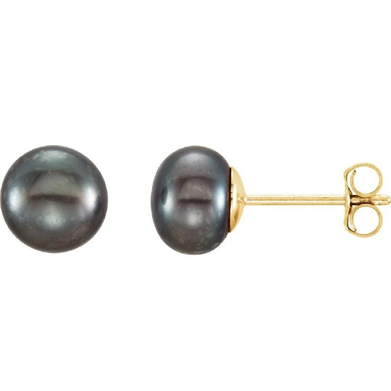 Curata 14k Yellow Gold Cultured Black Freshwater Pearl 6.0-7mm Earrings