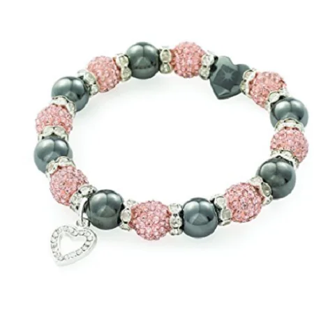 Designer Inspired 'Heart Kensington Starlet' Champagne Czech Crystal and Haematite Stretch Bracelet