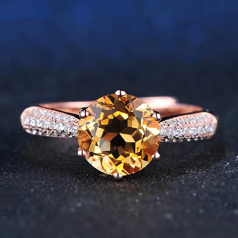 Natural Citrine Open Cuff Engagement Ring In Rose Golden Tone