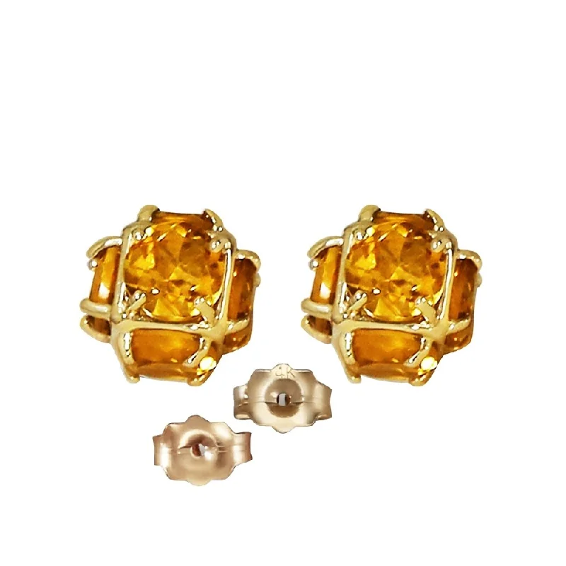 14K Solid Gold Stud Earrings with Natural Citrines