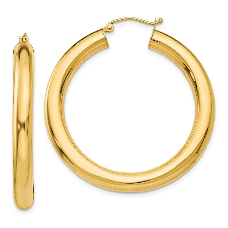 Curata 10k Yellow Gold Hollow Polished Hinged Post Tube Hoop Earrings