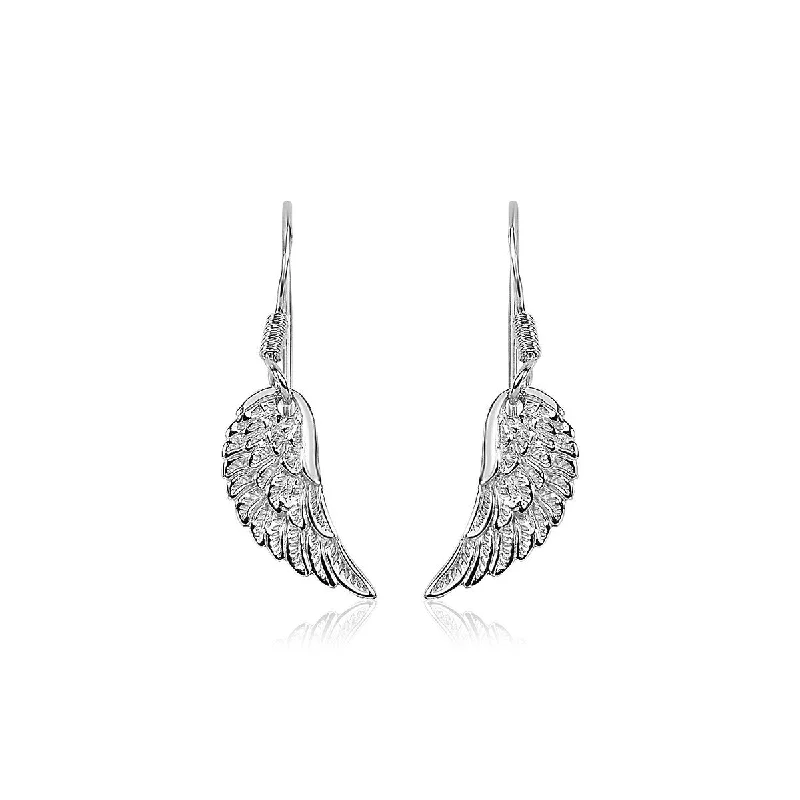 Sterling Silver Textured Angel Wing Earrings