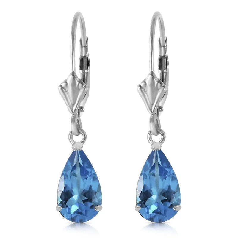 3.77 Carat 14K Solid White Gold Leverback Earrings Blue Topaz