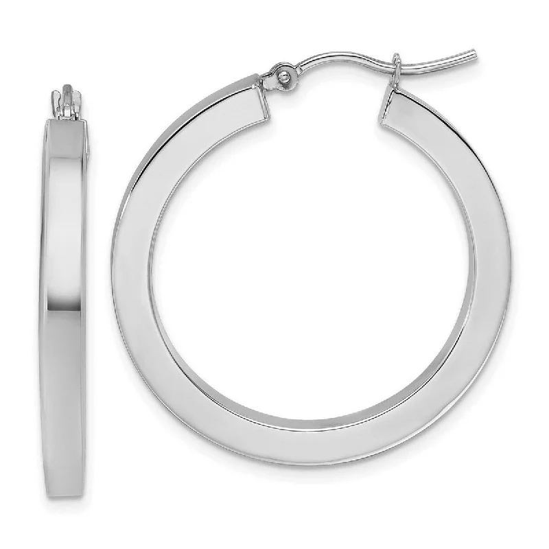 Curata 10k White Gold Polished Square Tube Hoop Earrings - 30x30mm