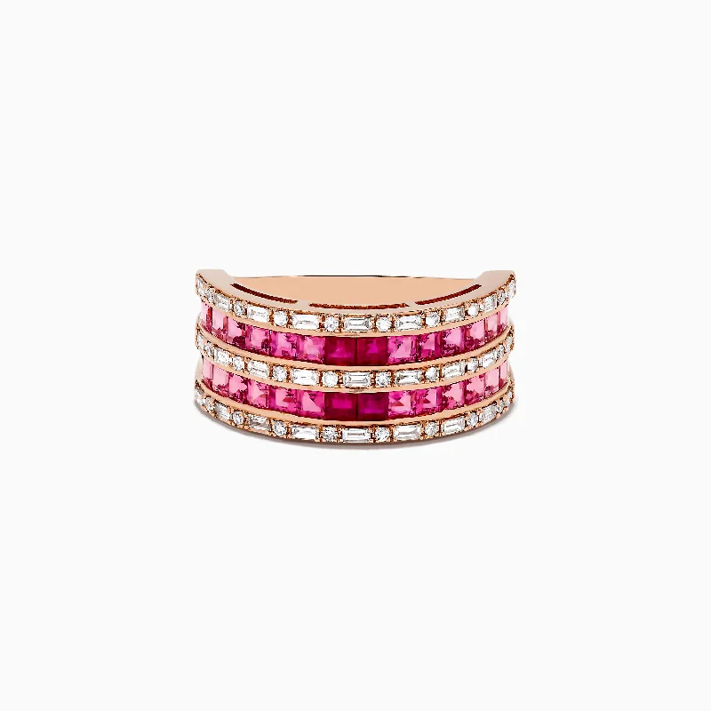 14k Rose Gold Princess Cut Pink Tourmaline and Ruby Ring 1.61 TCW