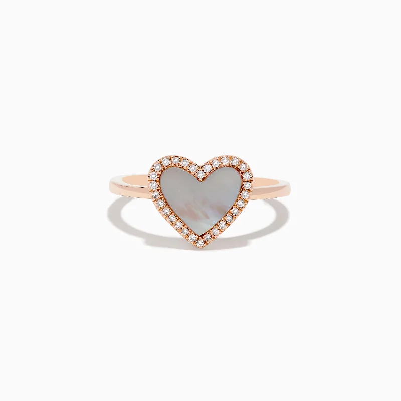 14K Rose Gold Mother of Pearl and Diamond Heart Ring