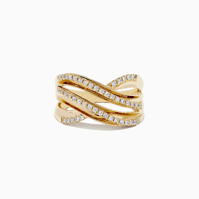 D'oro 14K Yellow Gold Diamond Crossover Ring