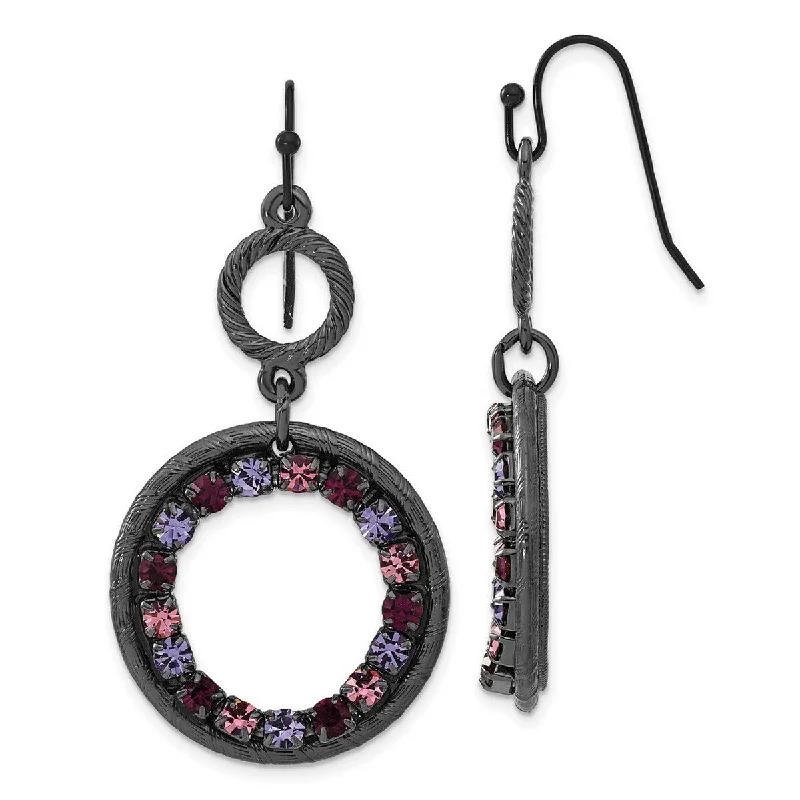 Curata Shepherd hook Black Plating Black plated Lt and Dk Pink and Purple Crystal Circle Long Drop Dangle Earrings Jewelry Gifts