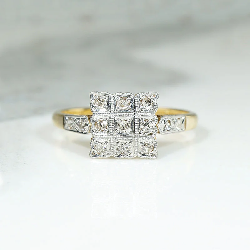 Scalloped Diamond Set Square Two-Tone Engagement Ring