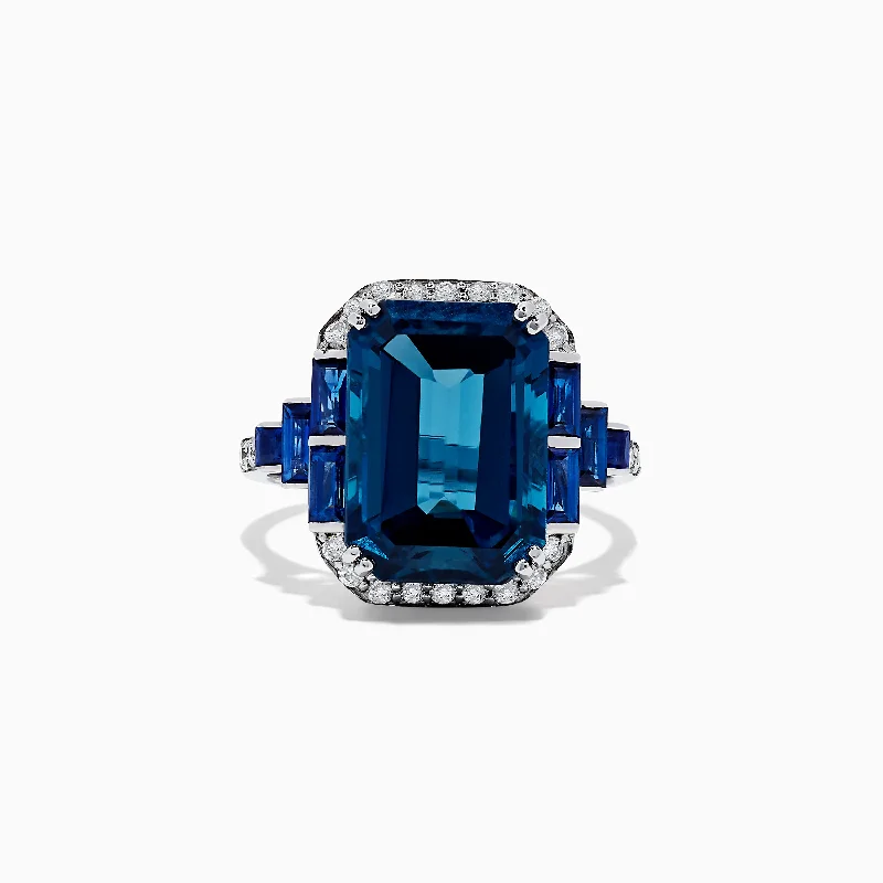 14K White Gold London Blue Topaz and Diamond Ring, 9.47 TCW