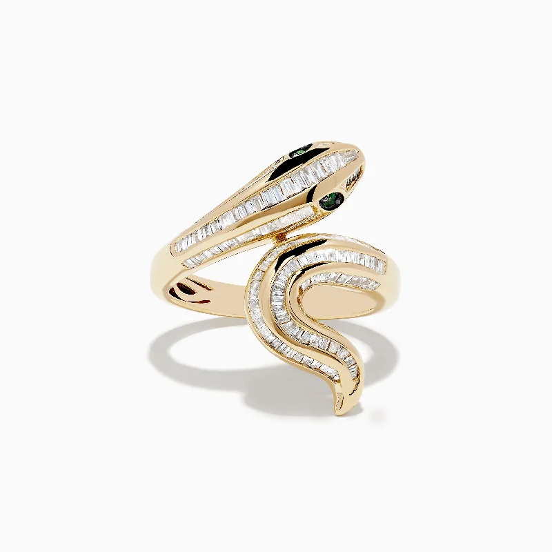 Safari 14K Yellow Gold Emerald and Diamond Snake Ring