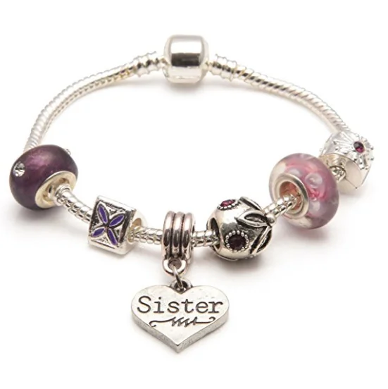 Adult's Sister 'Purple Haze' Silver Plated Charm Bead Bracelet