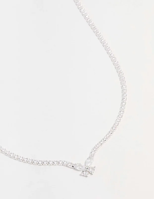 Silver Cubic Zirconia Butterfly Necklace