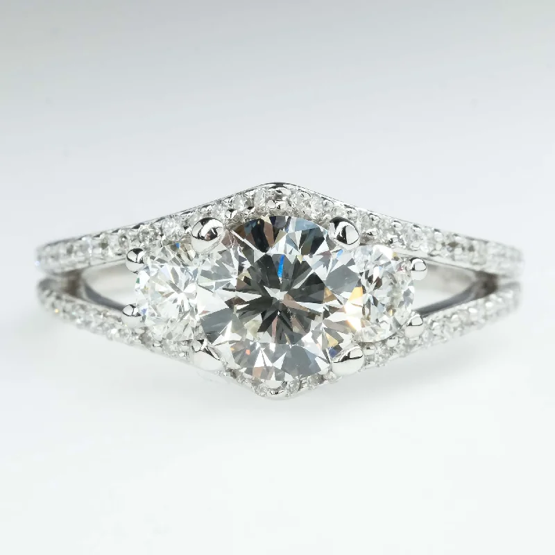 GIA 1.01ct Round Diamond Three Stone Engagement ring in 14K White Gold