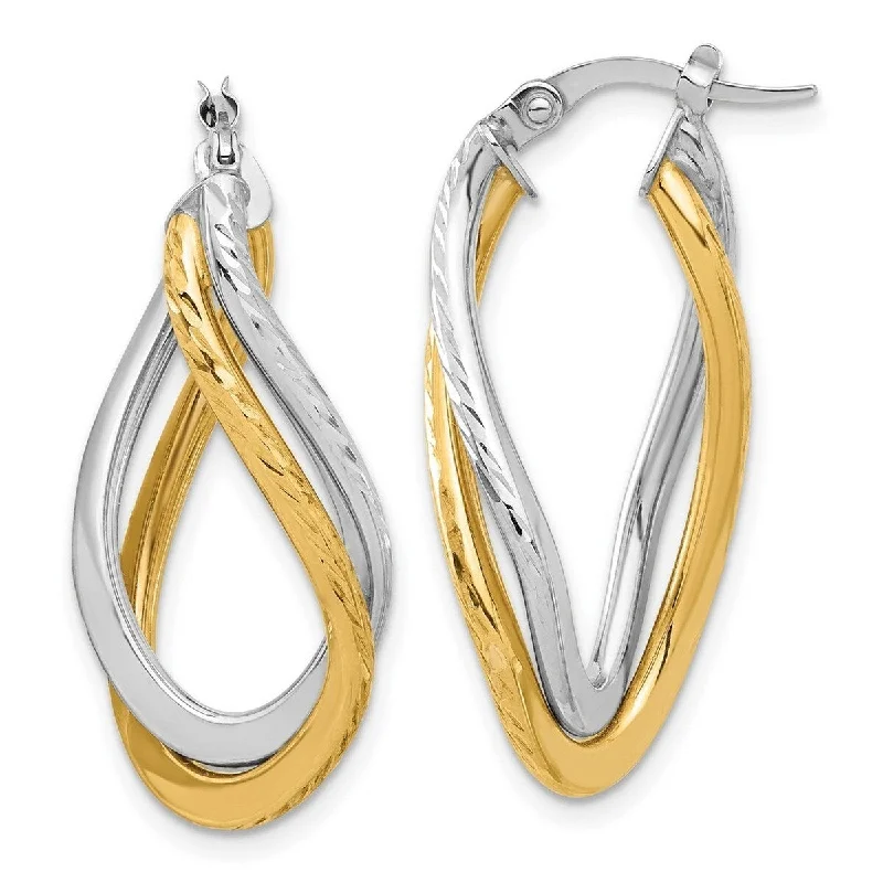 Curata 14k Two Tone Gold Polished and Diamond cut Twist Hoop Earrings - 28.95x14.84mm