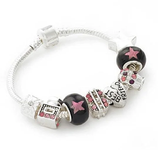 Teenager's/Tween's 'Best Friends Love 2 Party' Silver Plated Charm Bead Bracelet