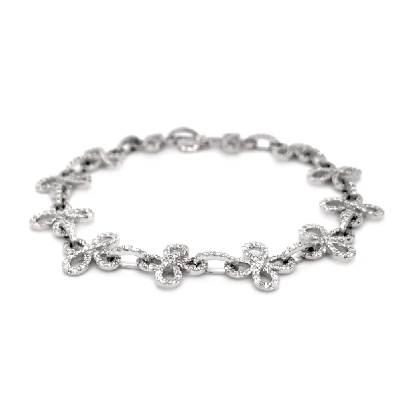 Diamond & 18K White Gold Tennis Bracelet- "Lucky Clover"