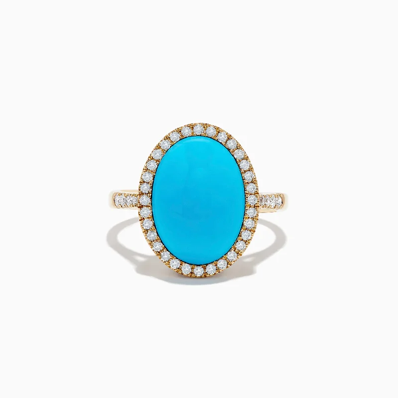 14K Yellow Gold Turquoise and Diamond Ring