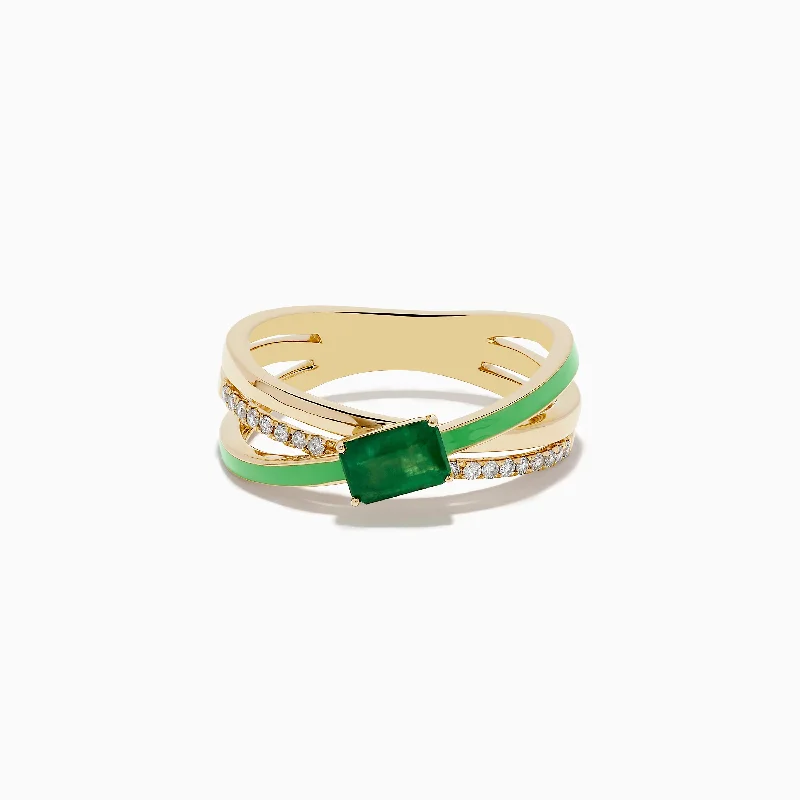 Brasilica 14K Yellow Gold Emerald and Diamond Crossover Ring