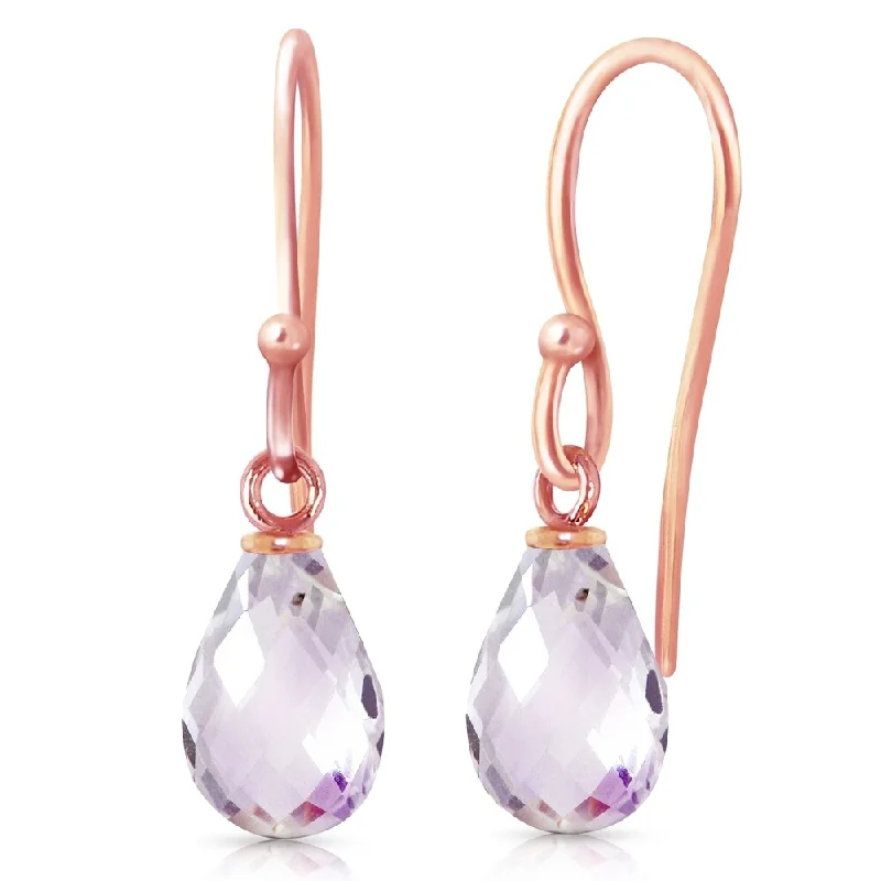 14K Solid Rose Gold Fish Hook Earrings with Pink Topaz