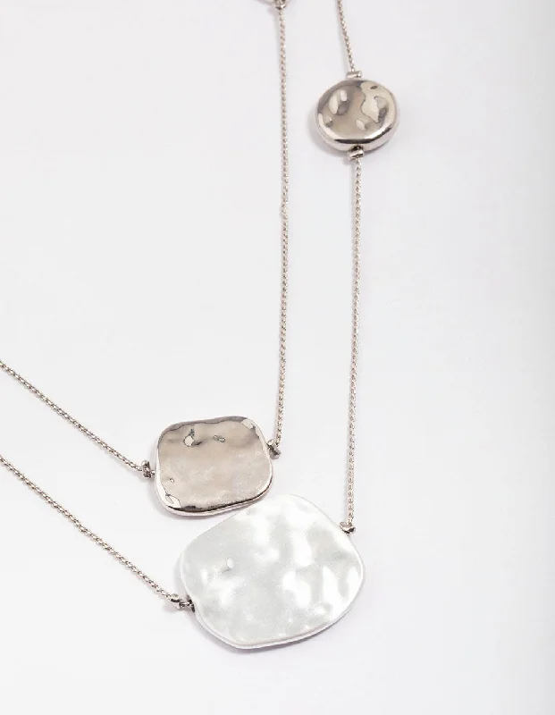 Silver Organic Round Circle Layered Necklace