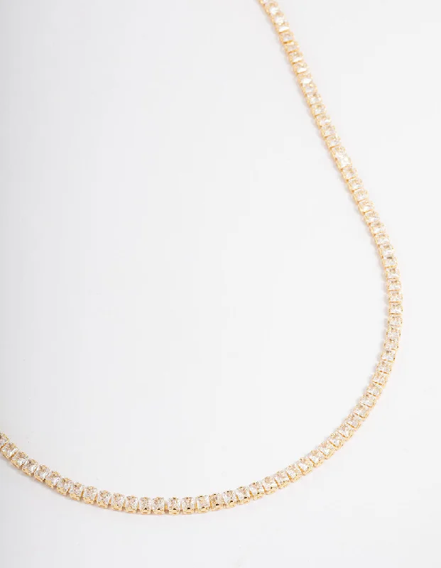 Gold Plated Fine Cubic Zirconia Cup Chain Tennis Necklace