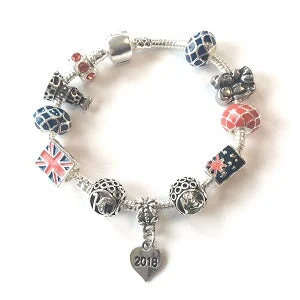 Adult's 'Royal Wedding 2018 Commemorative Keepsake' Silver Plated Charm Bead Bracelet