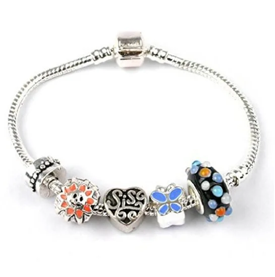 Adult's Sister 'Jazz It Up' Silver Plated Charm Bead Bracelet