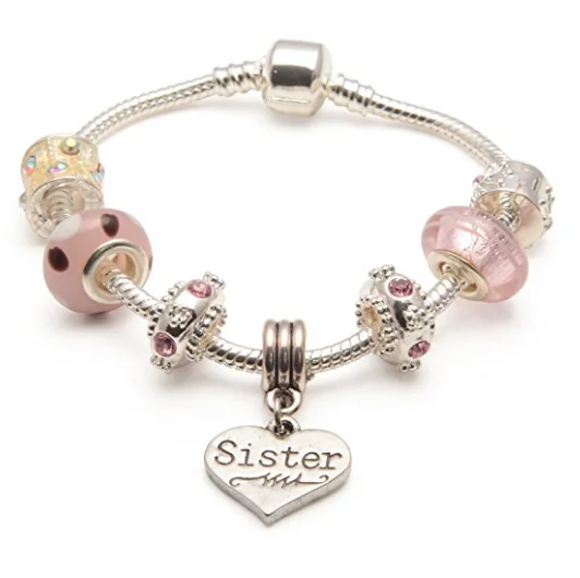 Adult's Sister 'Vanilla Kisses' Silver Plated Charm Bead Bracelet