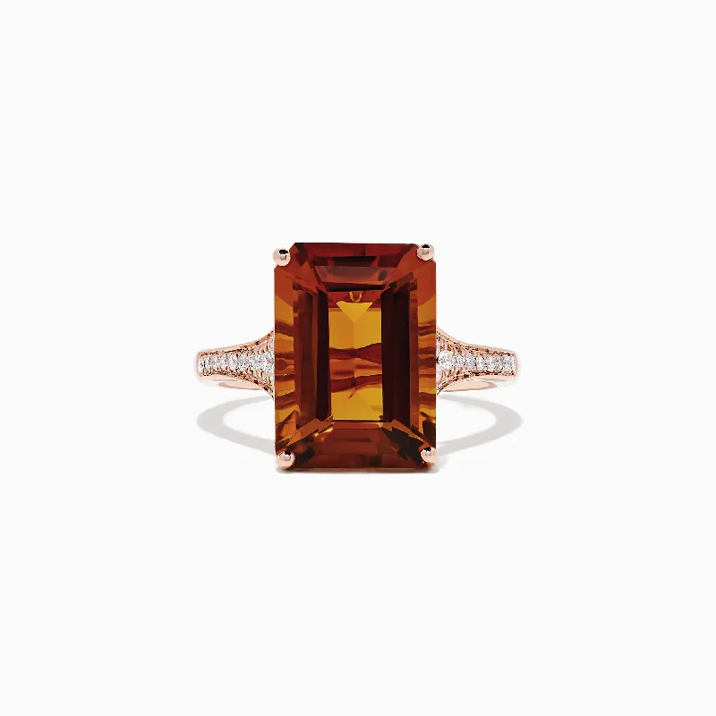 Sunset 14K Rose Gold Citrine and Diamond Cocktail Ring, 7.01 TCW