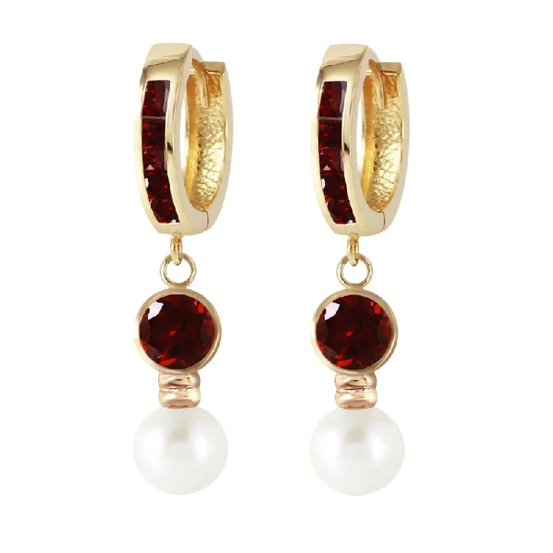 4.3 CTW 14K Solid Gold Huggie Earrings pearl Garnet