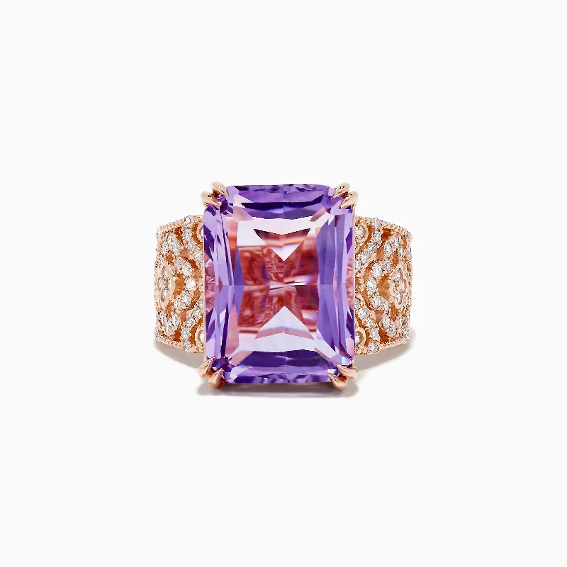 Amethyst 14K Rose Gold Amethyst and Diamond Ring