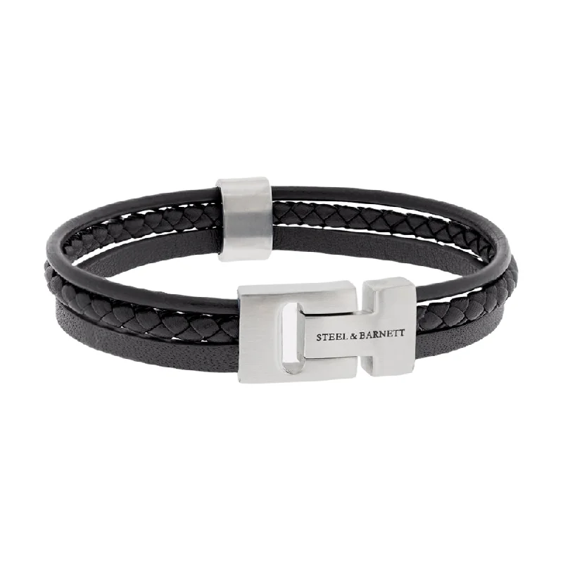 "Casual Cole" Black Three-Strand Leather Bracelet by Steel & Barnett