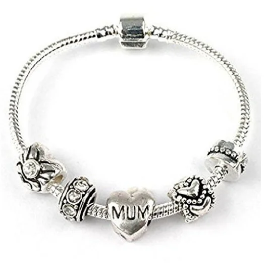 Mum 'Silver Romance' Silver Plated Charm Bead Bracelet