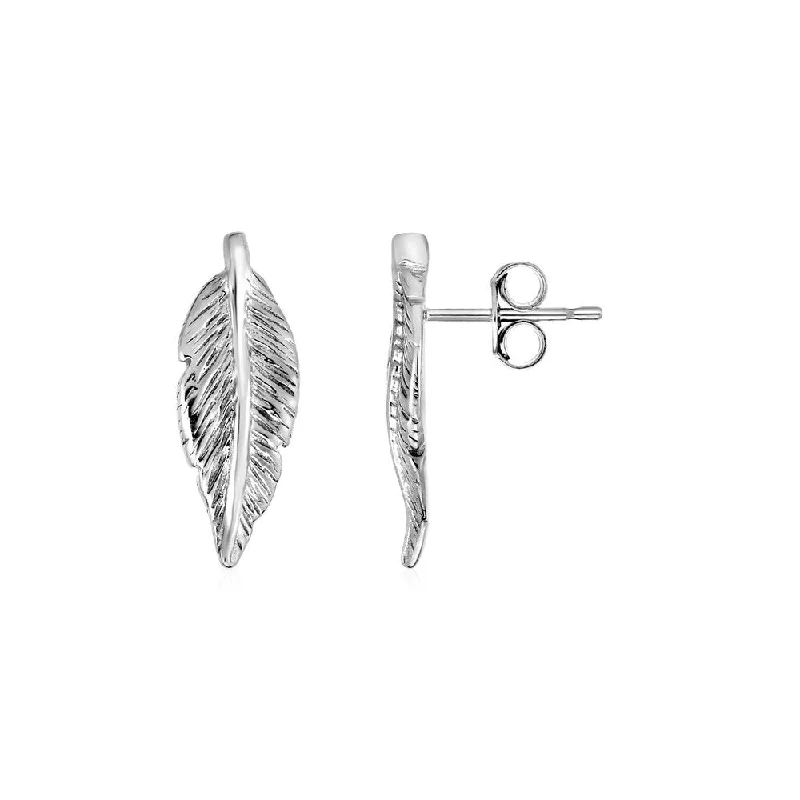 Textured Leaf Earrings in Sterling Silver