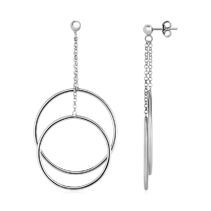 Earrings with Double Polished Ring Drops in Sterling Silver