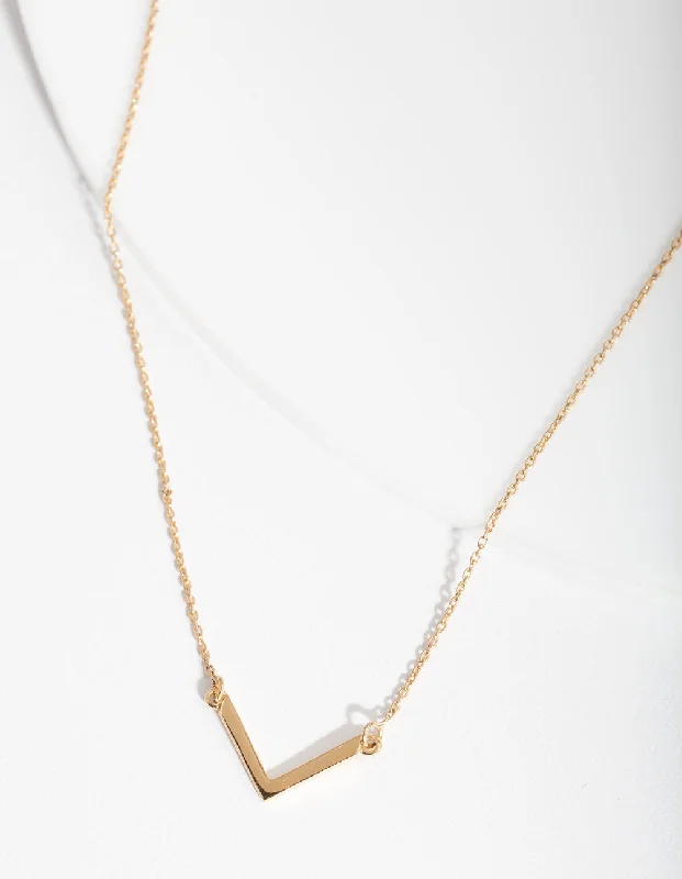 Gold Plated Sterling Silver V Pendant Necklace