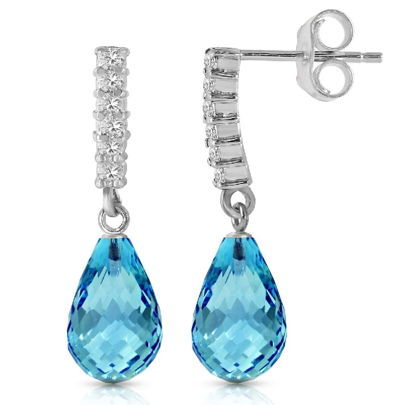 14K Solid Gold Diamond & Blue Topaz Genuine Gemstone Earrings