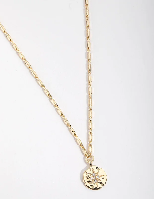 Gold Plated Starburst Disc Necklace