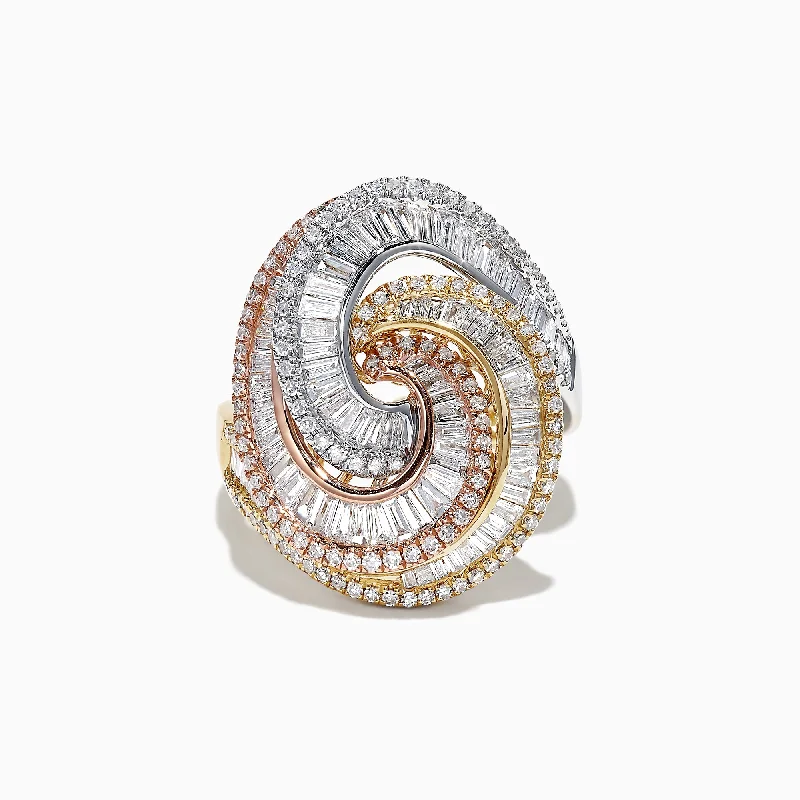 Trio 14K Tri Color Gold Diamond Swirl Statement Ring, 1.66 TCW