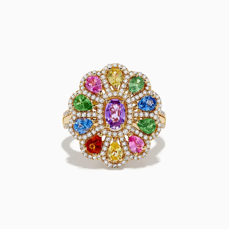 Watercolors 14K Yellow Gold Multi Sapphire and Diamond Ring