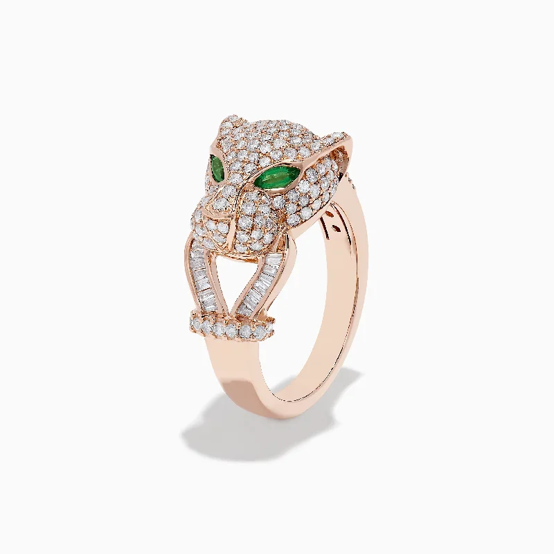 Signature 14K Rose Gold Emerald and Diamond Panther Ring