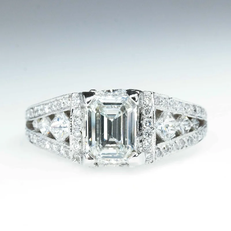 1.02ct Emerald Cut Diamond SI1/H Split Shank Engagement Ring in 14K White Gold