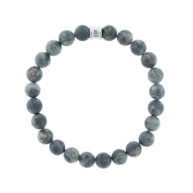 Stainless Steel & Matte Kambaba Jasper Beaded Bracelet - "Stones"