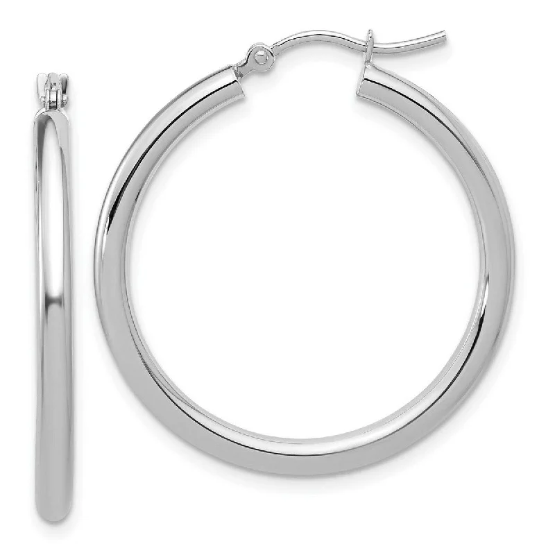 Curata 14k White Gold Polished Lightweight Tube Hoop Earrings - 30x32mm