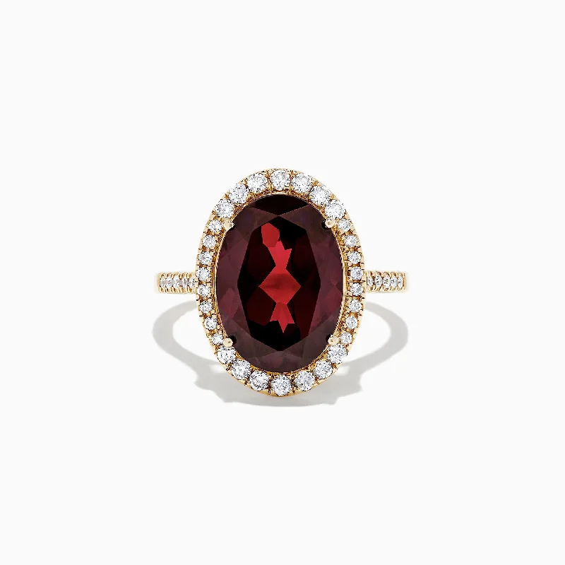 Bordeaux 14K Yellow Gold Garnet and Diamond Cocktail Ring, 7.78 TCW