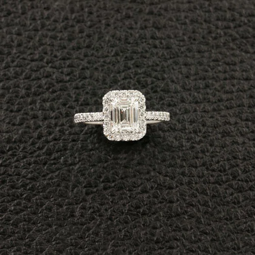 Emerald cut Diamond Halo Engagement Ring