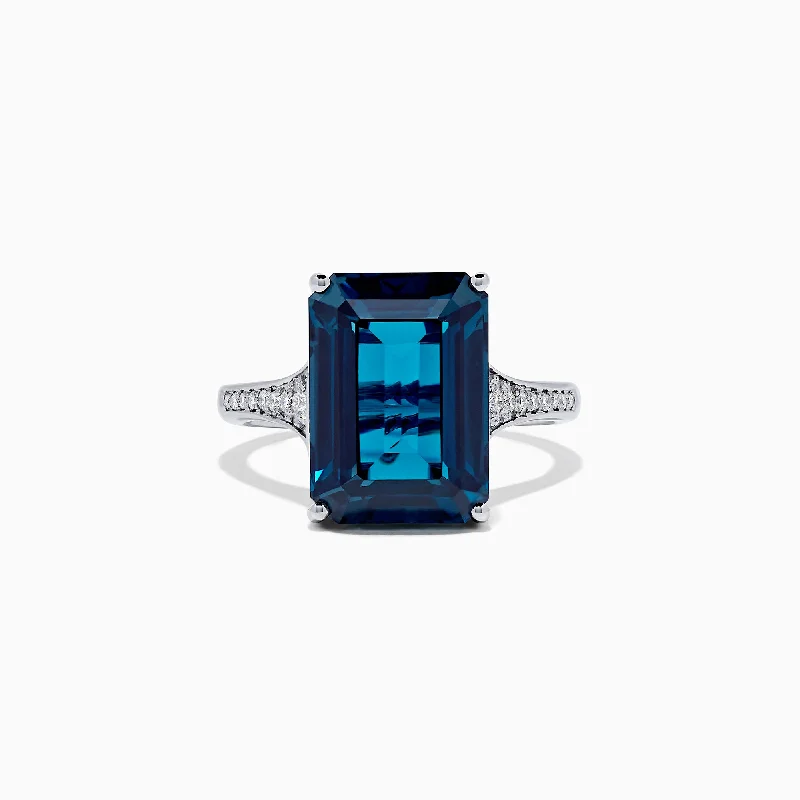 Ocean Bleu 14K White Gold London Blue Topaz and Diamond Ring, 8.98 TCW