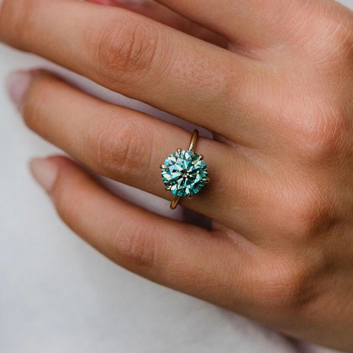 Classic Paraiba Tourmaline Round Cut Engagement Ring In Sterling Silver