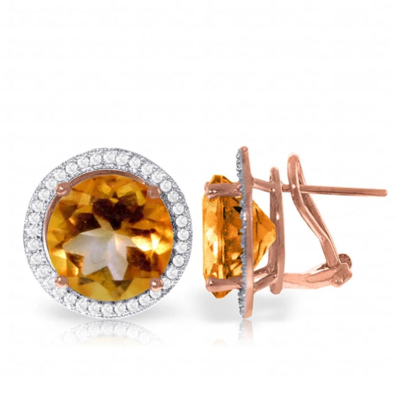 12.4 Carat 14K Solid Gold French Clips Earrings Diamond Citrine